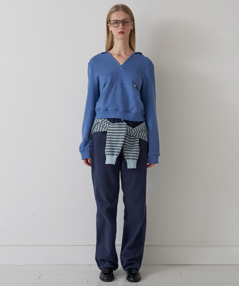 PIV'VEE V Neck Hooded Sweatshirt - Vintage Hawaii Blue
