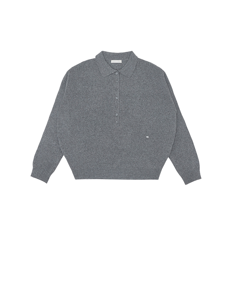 Piv'vee Long Placket Henley Knit Top - Heather Grey