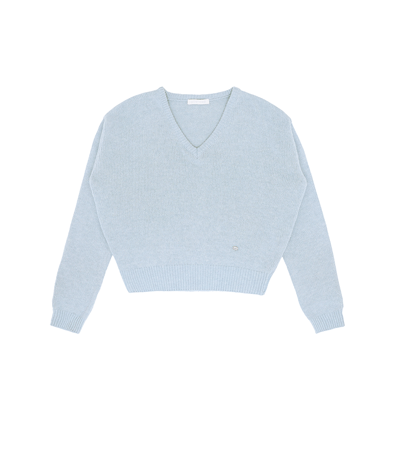 Piv'vee Wool V-Neck Knit Top - Mist Blue
