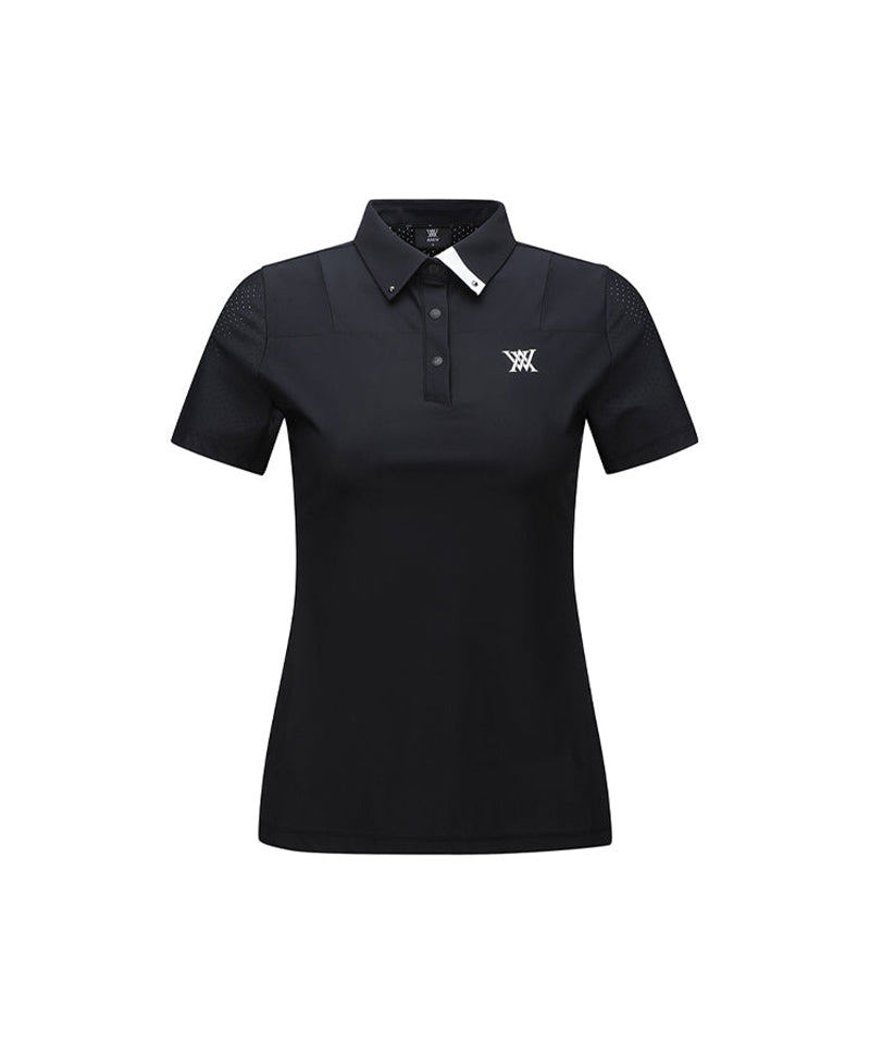 ANEW Golf: Women Collar Point Back Ventilation Short T-Shirt - Black