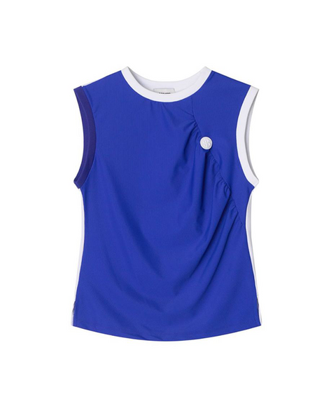 POSHERD Color Block Cool Shirring Sleeveless - Blue