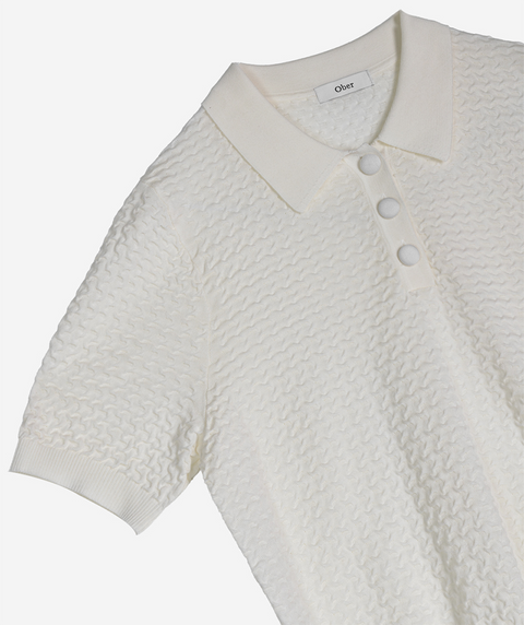 OBER Golf Weaving Texture Collar Knit - Ivory