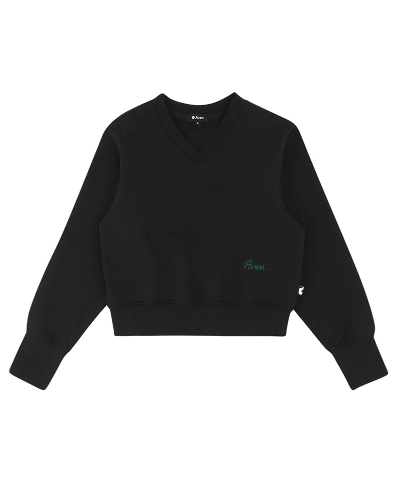 AVEN V-neck Semi-Crop Sweatshirt - Black