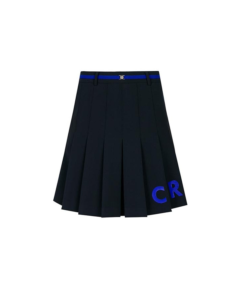 CREVE NINE: Logo Midi Pleated Skirt - Black