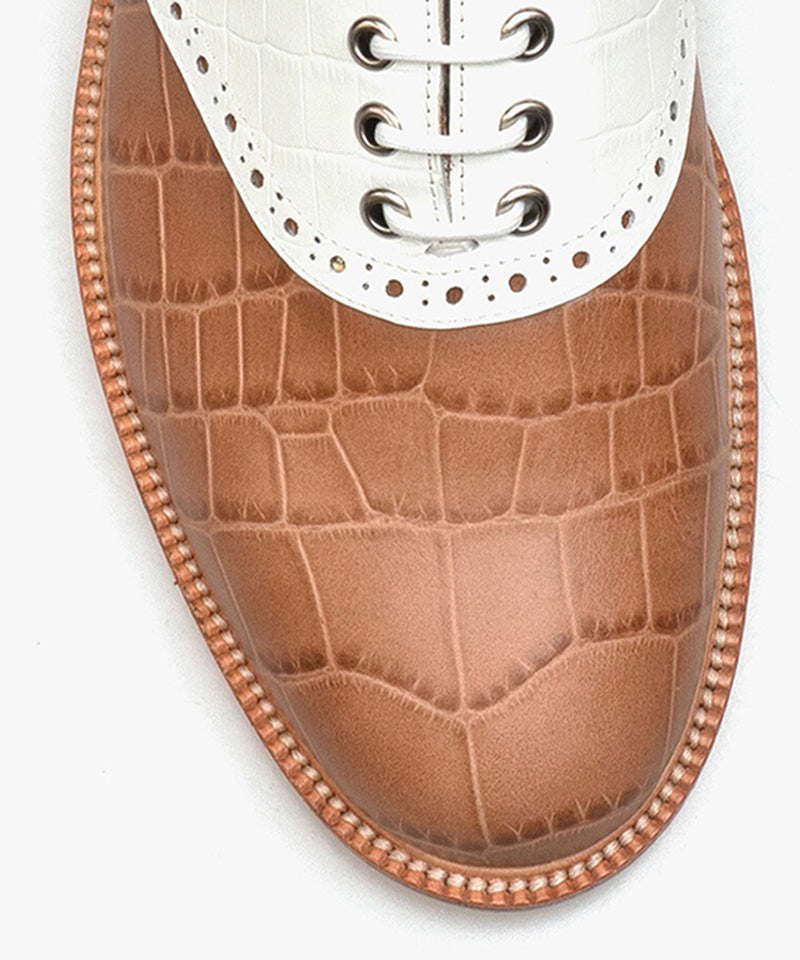 ALL CLASSIC Golf Plain Toe Classic Golf Shoes - Ivory/ Brown