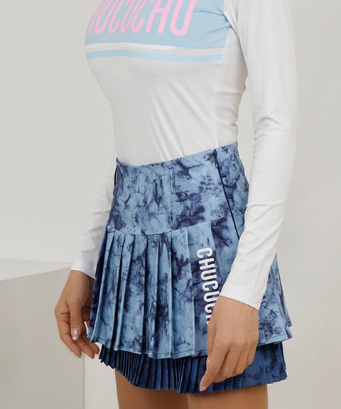 CHUCUCHU Marble Double Pleated Skirt - Navy