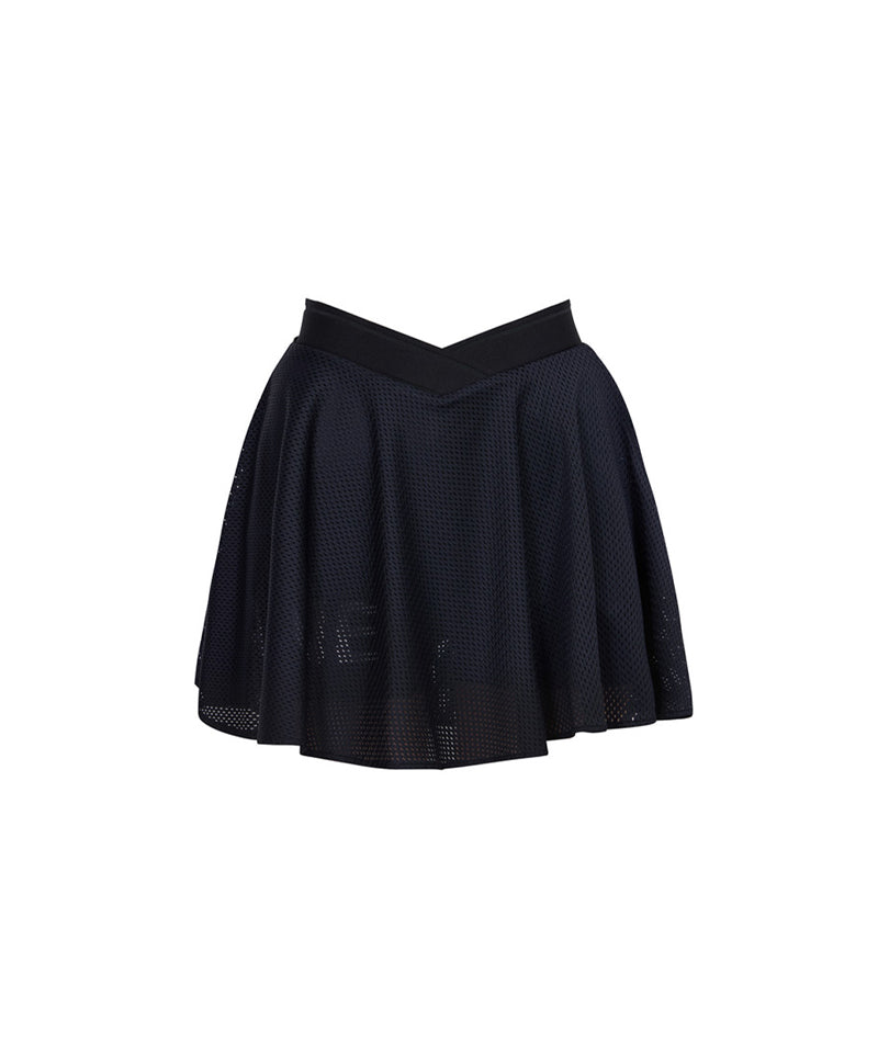 J.Jane V-Band Mesh Flare Skirt - Black