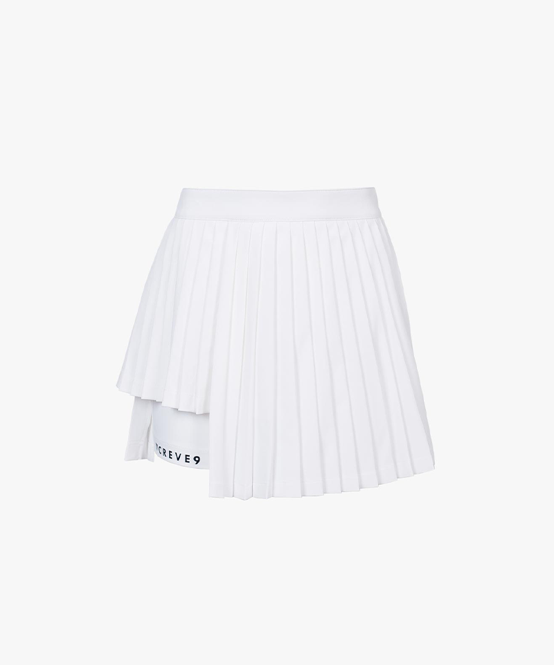 CREVE NINE: Banding Multi-Swing Pleated Skirt - White