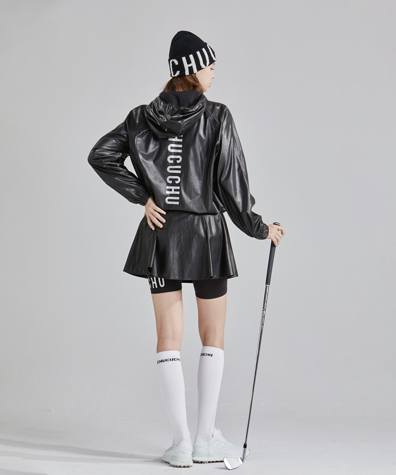 Glossy Anorak Hooded Jumper - Black