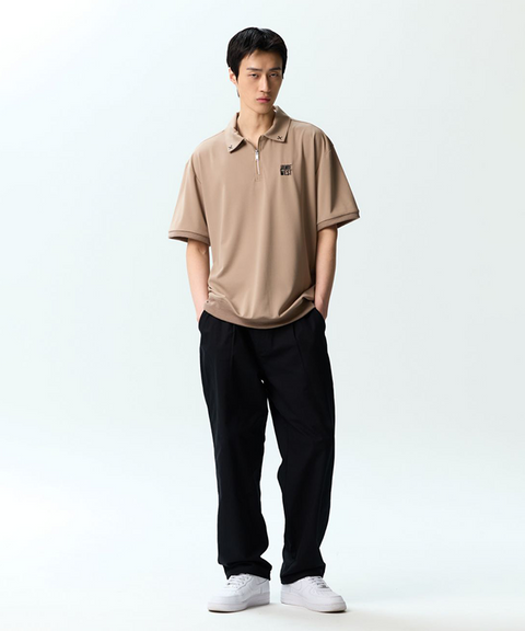 Jamie West Half Zip-up Jersey Collar Point P-Shirts - Beige