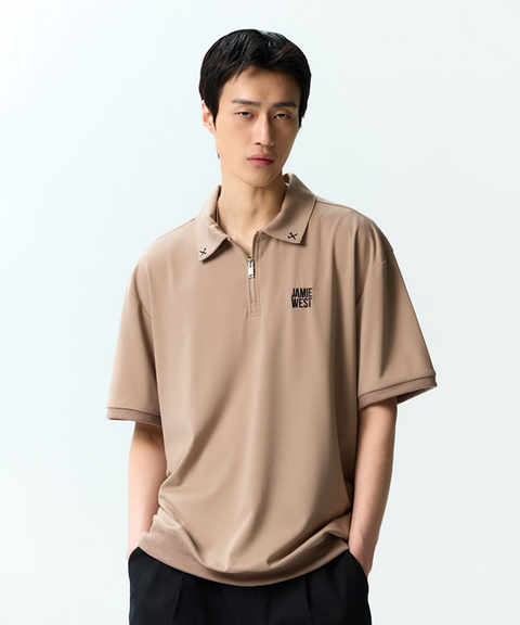 Jamie West Half Zip-up Jersey Collar Point P-Shirts - Beige