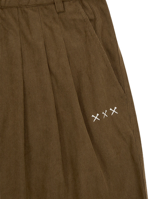 Jamie West Corduroy Three Tuck Wide Pants - Brown