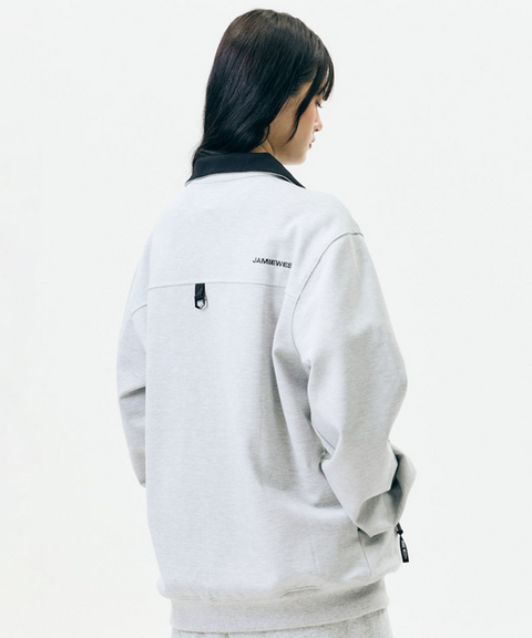 Jamie West High-Neck Half Zip-up Pocket Sweatshirts - Grey