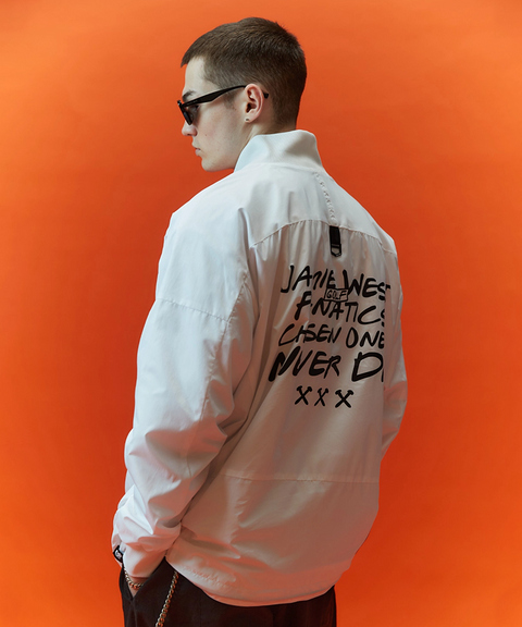 Jamie West Stand Collar Lettering Windbreaker - White
