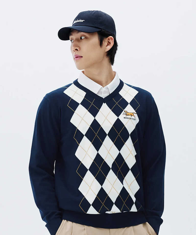 MCC Men's V-Neck Argyle Sweater - Navy