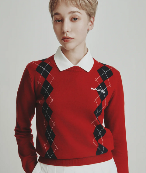 MCC Women's Argyle Crew Neck Sweater - Red