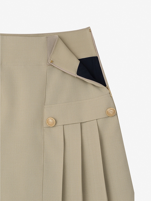 GFJ Golf Women's High Waist Pleat Skirt - Beige