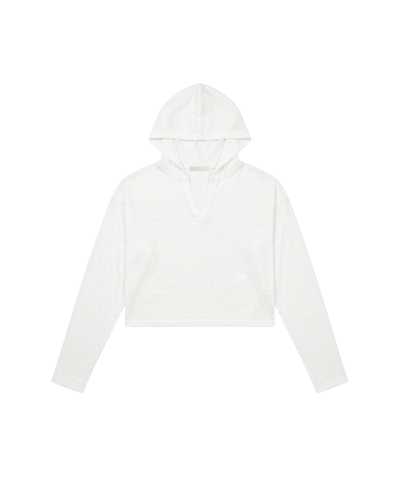 PIV'VEE Sheer knit Hooded Crop Top - Cloud White
