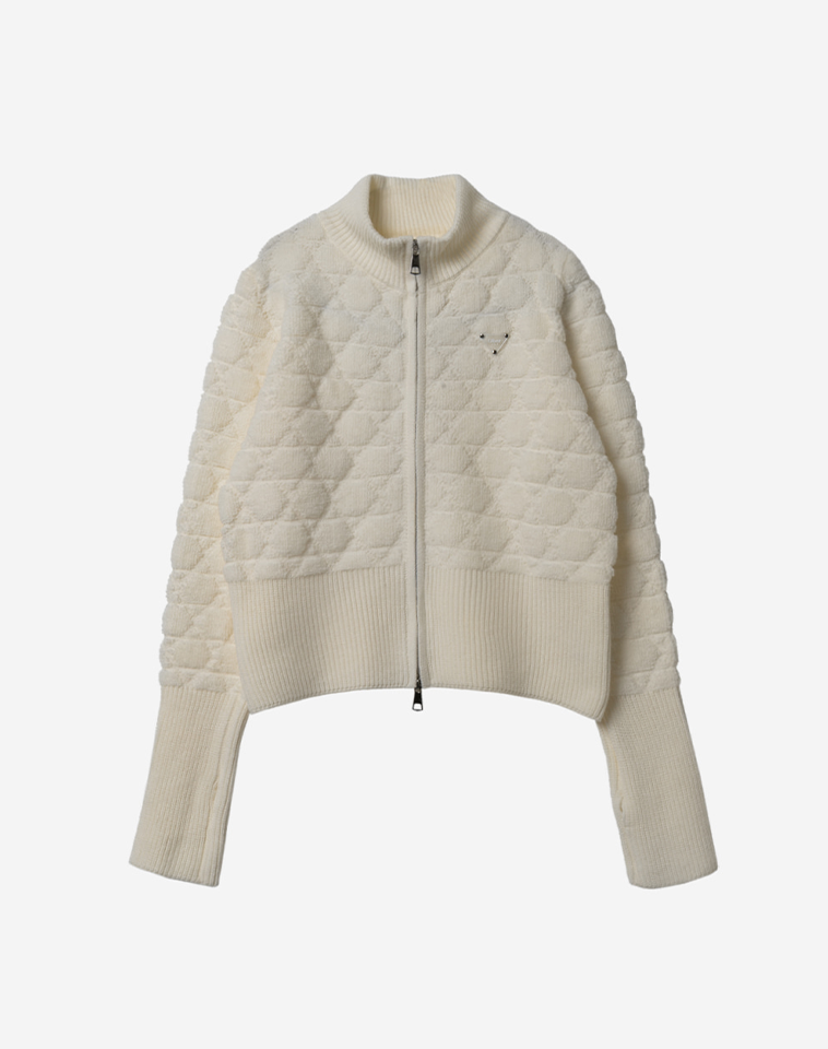 OBER Golf Women's Patterned Knit Zip-Up Cardigan - Ivory