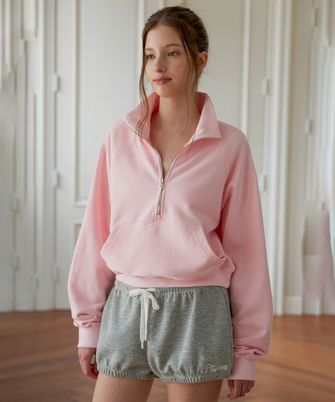 Logo Embroidered Half-zip Sweatshirt -Bubble Pink