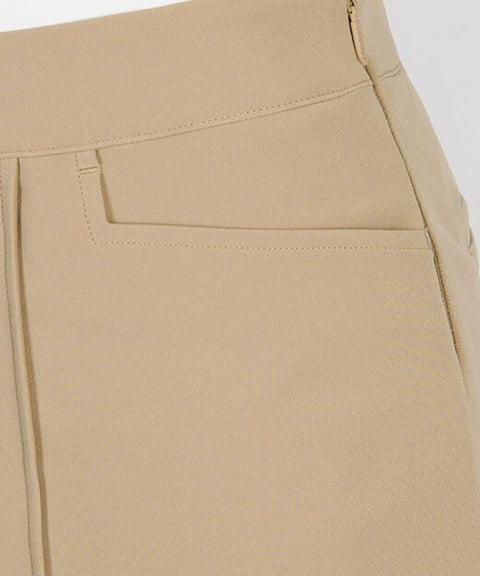CREVE NINE: Logo Color Combination Point Pleated Skirt - Beige