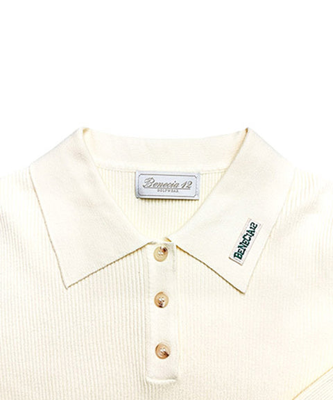 BENECIA 12 Ribbed Collar Button Knit - Ivory