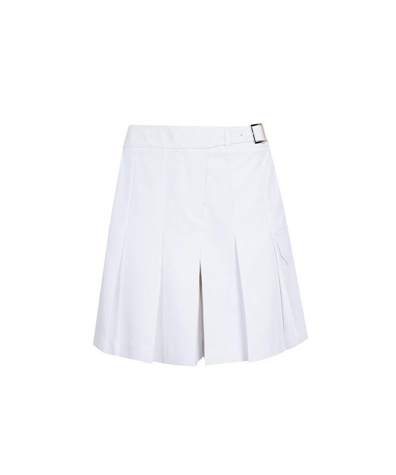 CREVE NINE: Obi Buckle Pleated Half Pants - White
