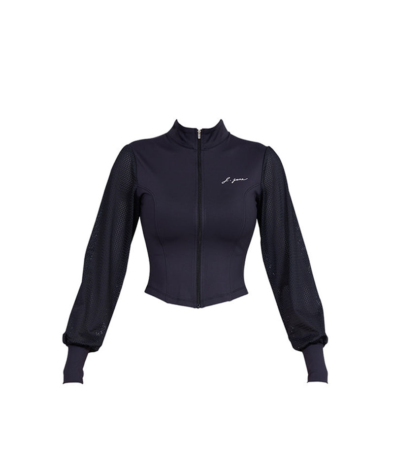 J.Jane Mesh Sleeve Cropped Jacket - Black