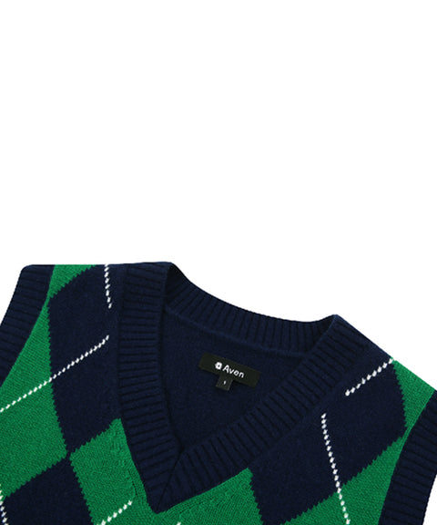 AVEN Wool Cashmere Argyle Vest - Navy
