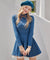 J.Jane Classic Color Contrast Flared Dress - Peacock blue