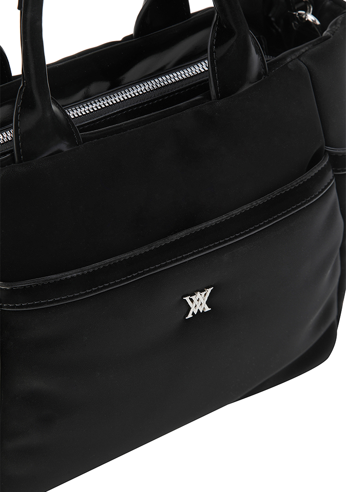 Black twinkle quilted golf tote bag, close-up detail