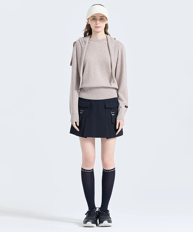 Challenger Women's Cashmere Hooded Shawl Knit Pullover - Beige