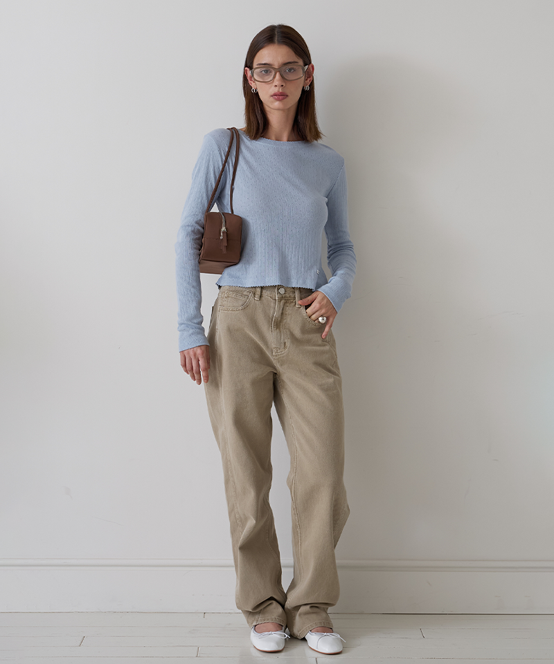 PIV'VEE Color Dyeing Denim Straight Pants - Milk Tea Beige