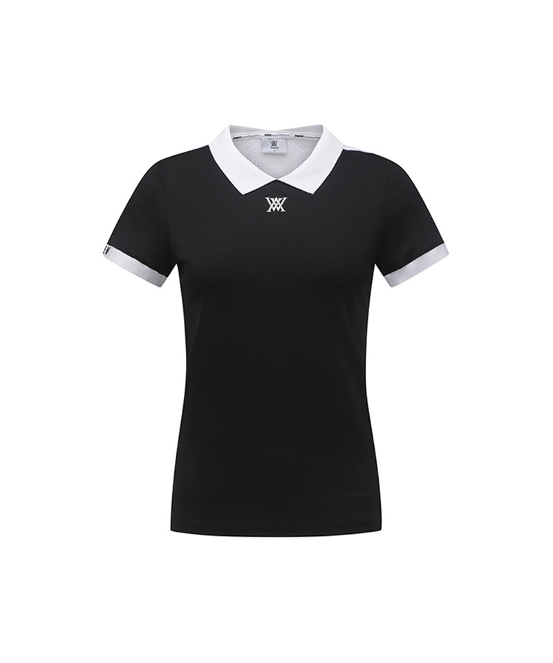 ANEW Golf: Women Back Knit Block Short T-Shirt - Black