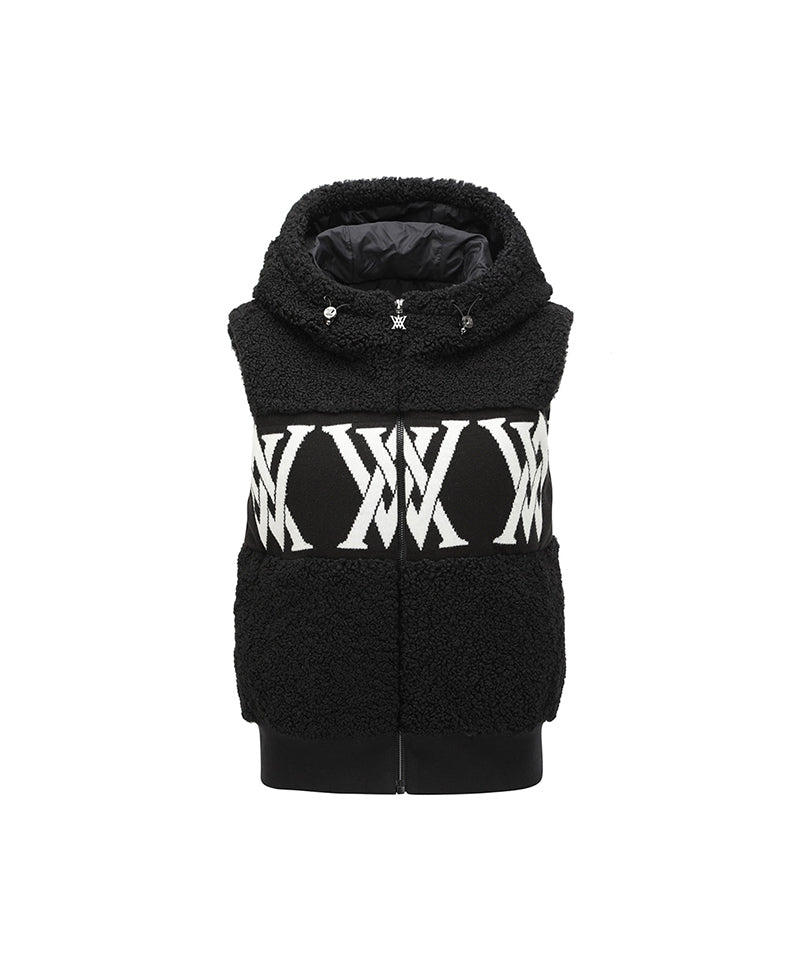 Women's Boucle Logo Hooded Sweater Vest - Black