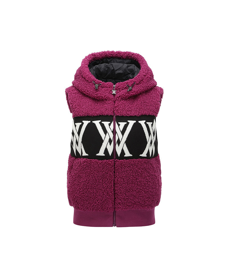 Women's Boucle Logo Hooded Sweater Vest - Wine