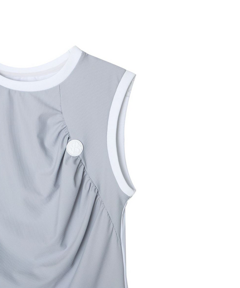 POSHERD Color Block Cool Shirring Sleeveless - Light Grey