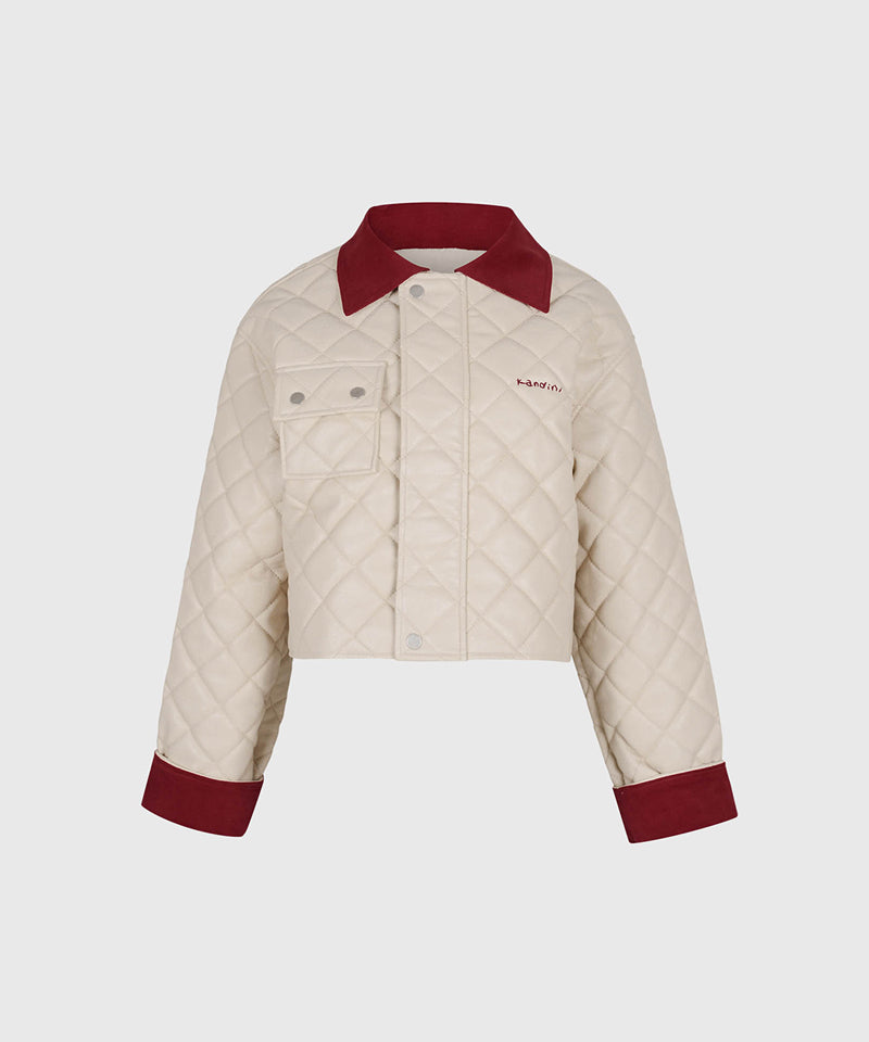 KANDINI Eco Leather Quilting Padded Jacket - Cream