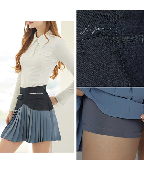 J.Jane Heart Shape Pleats Skirt - Denim