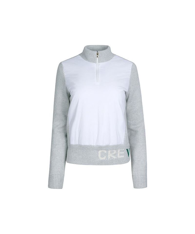 CREVE NINE: Half-neck Logo Windproof knit  - Melange Gray