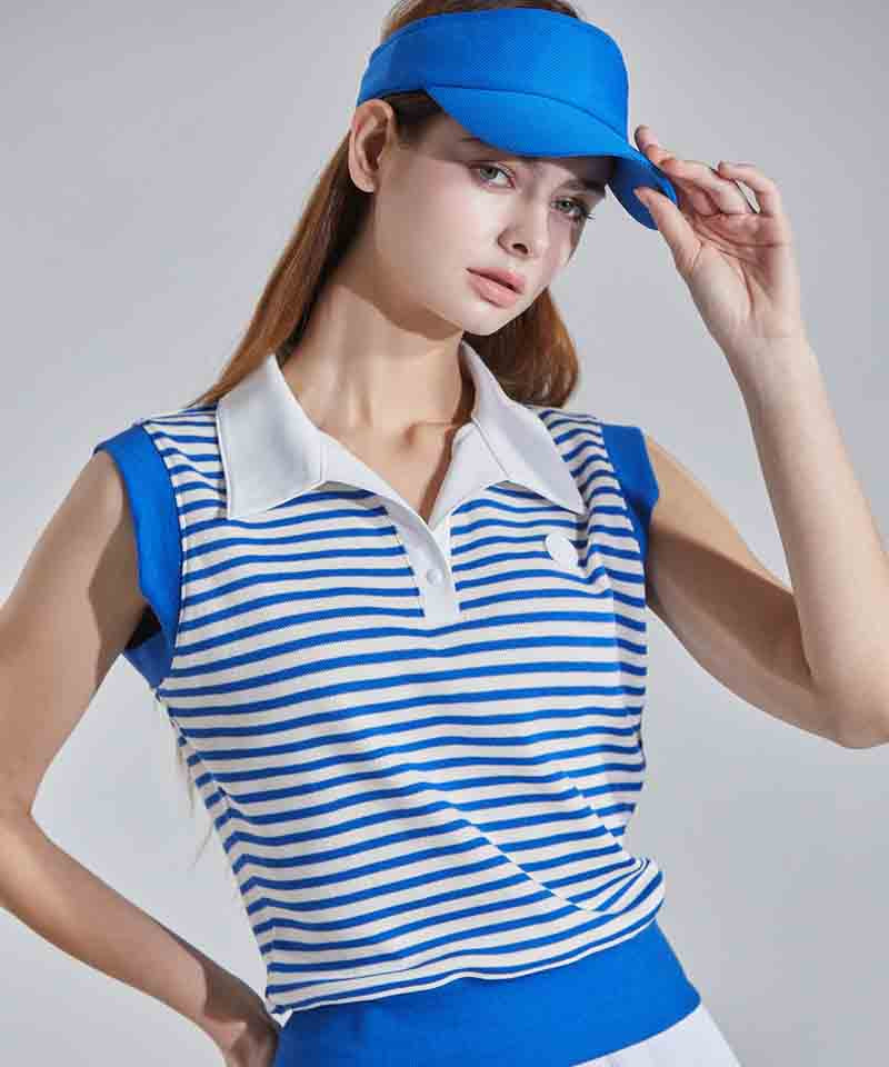 CHUCUCHU Open Collar Stripe Vest - Blue