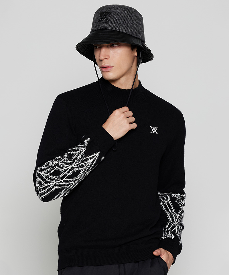 Men's WI Fuzzy Logo Point Sweater - Black