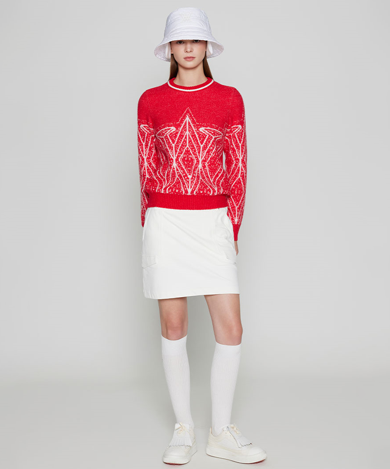 Women's WI Fuzzy Logo Point Sweater - Red