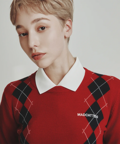 MCC Women's Argyle Crew Neck Sweater - Red