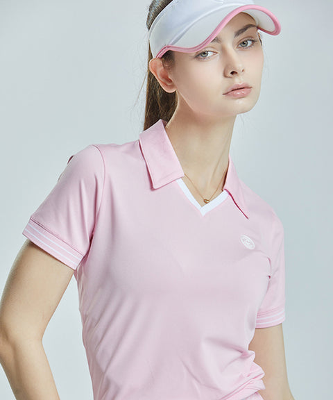 CHUCUCHU V-neck Short Sleeve Top - Light Pink