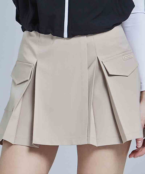 CHUCUCHU Pocket Back Pleated Skirt - Beige