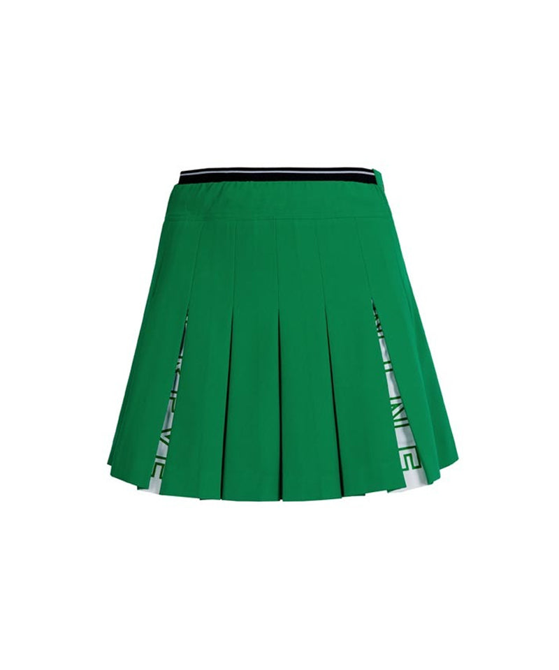 CREVE NINE: Logo Swing Pleated Skirt - Green