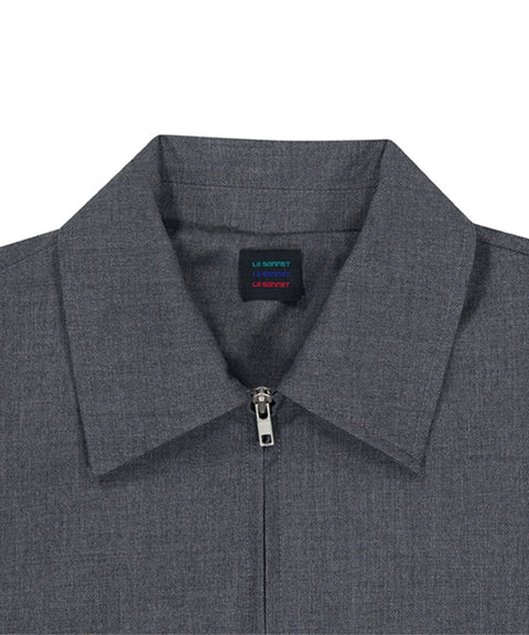 LE SONNET Zip-Up Balloon Wool Jacket - Gray