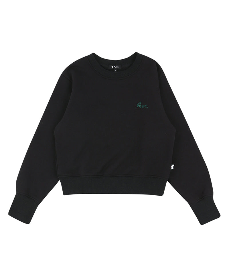 AVEN Round Neck Semi-Crop Sweatshirt - Black
