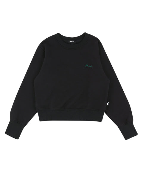 AVEN Round Neck Semi-Crop Sweatshirt - Black